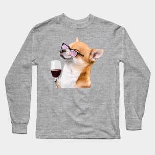 Dog next to wine meme Long Sleeve T-Shirt